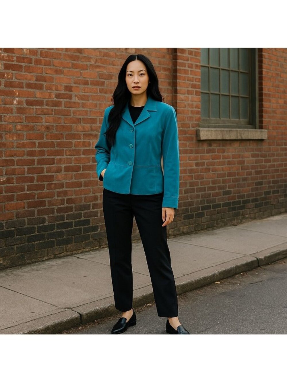 Vintage Suedessence Womens L Turquoise Suede Jacket Lined Button Front Western